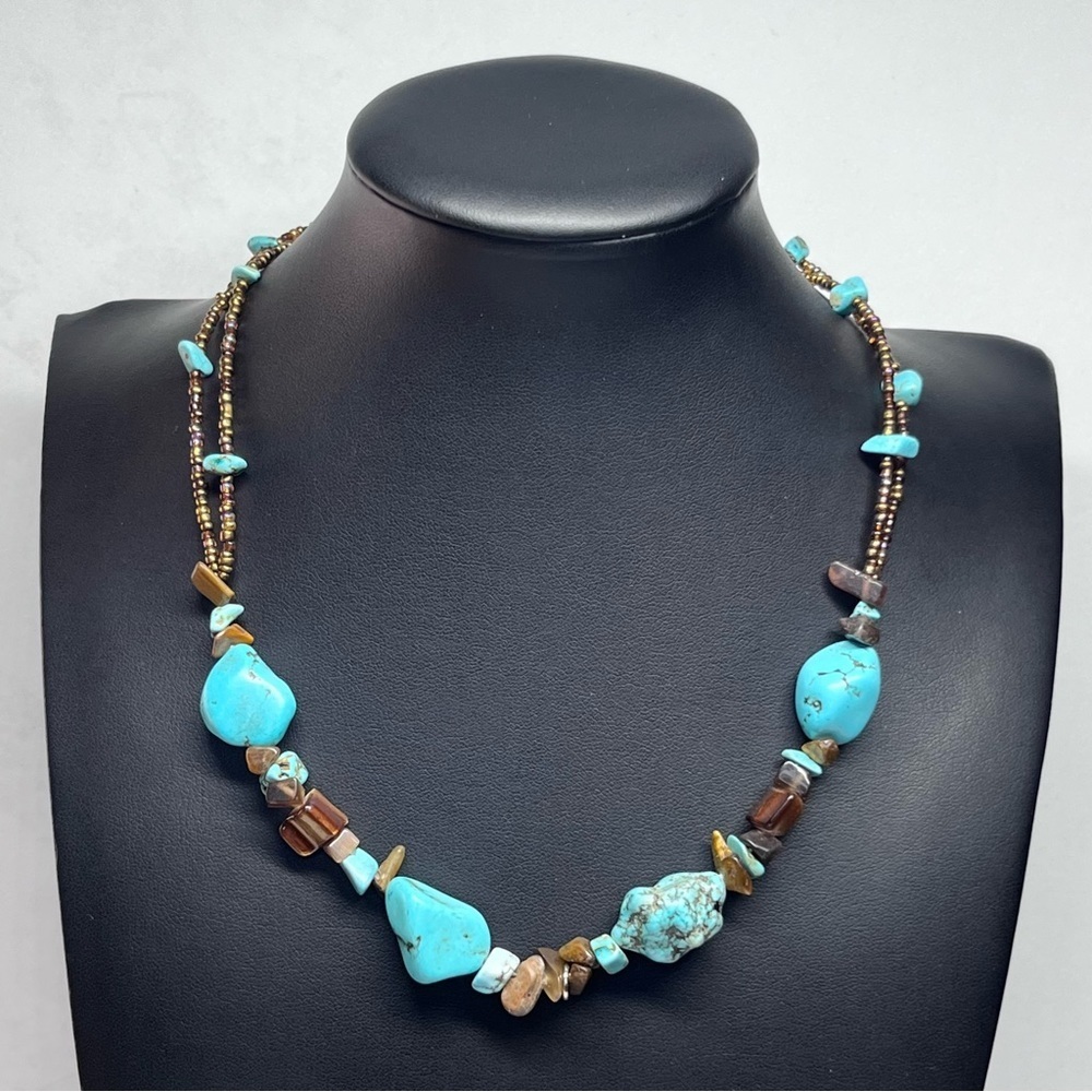 Natural Stone Beaded Turquoise Southwestern Necklace 17-20"